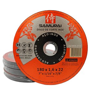 Kit 30 Discos de Corte Inox Samurai 1.6 180x22mm 7 Polegadas