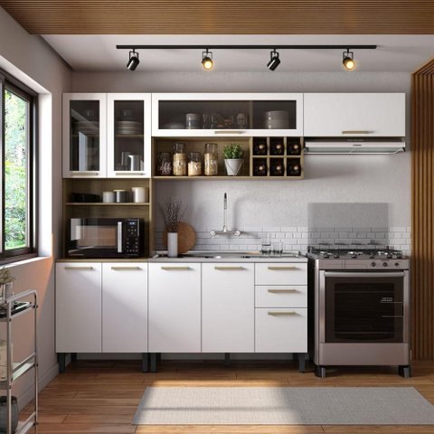 Cozinha Completa com Pia 2 Gav Branco/carvalho Axé Bertolini