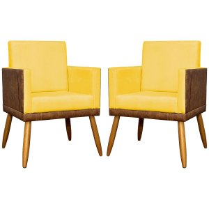 Kit 2 Poltronas Decorativa para Sala Recepção Escritório Consultório Lis Corino Peroba e Suede