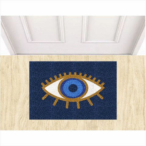 Capacho Tapete Vinil Olho Grego 60x40 Cm Azul Marinho.