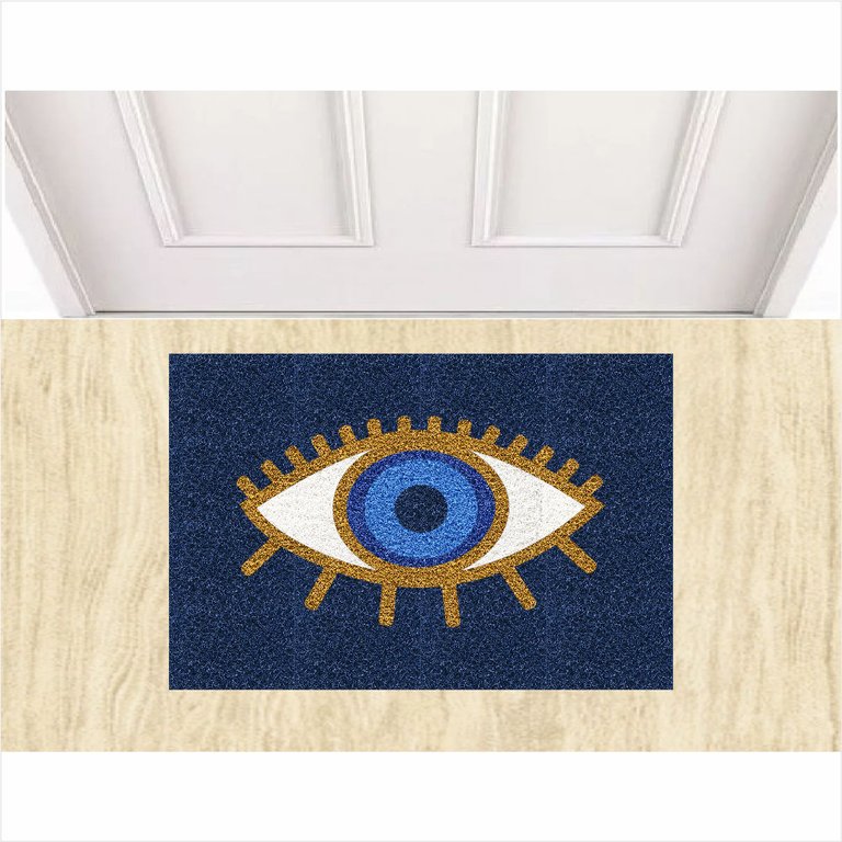 Capacho Tapete Vinil Olho Grego 60x40 Cm Azul Marinho. Capacho Tapete Vinil Olho Grego 60x40 Cm Azul Marinho.