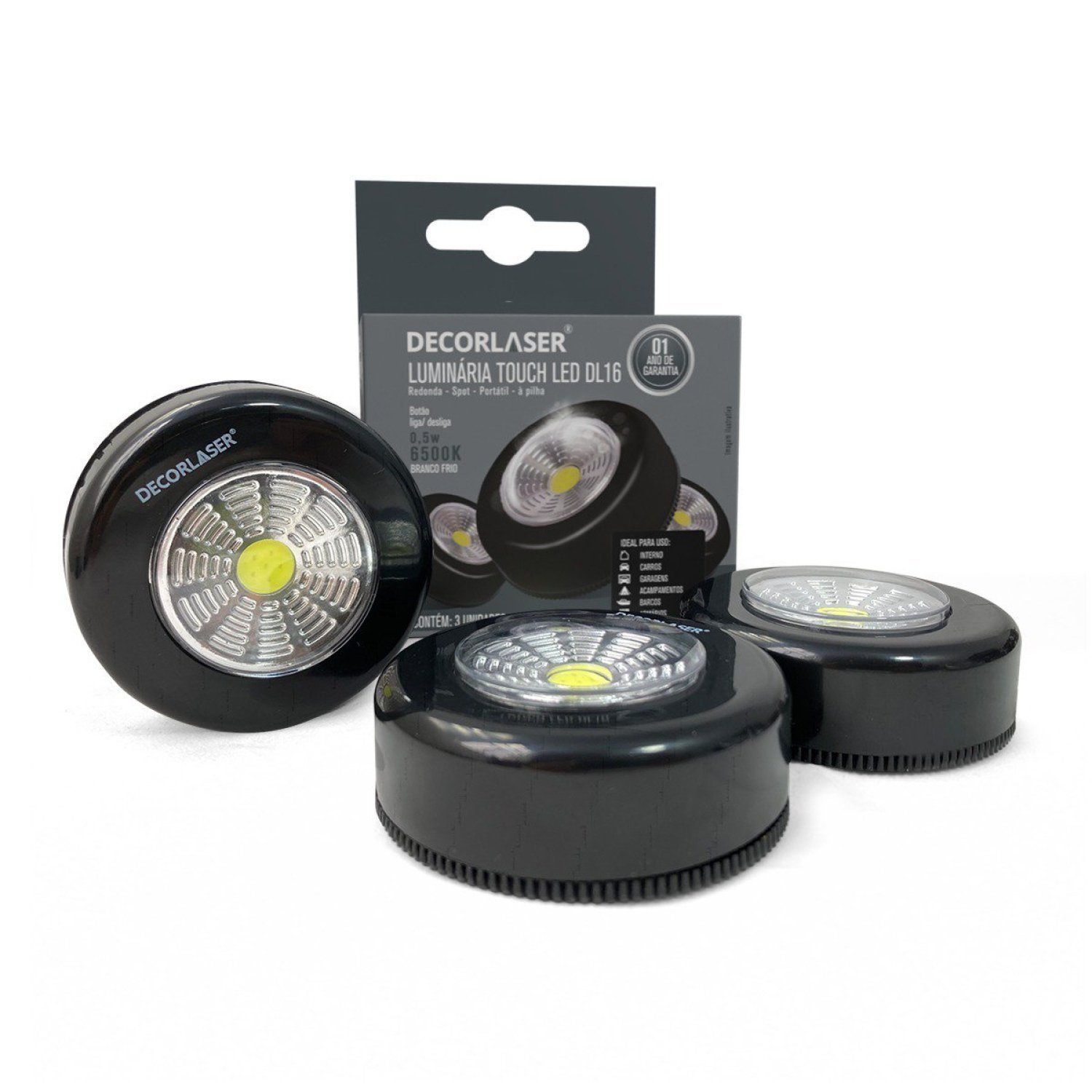 Kit com 3 Luminárias Touch LED Button de Emergência 6500k Decorlaser - 3