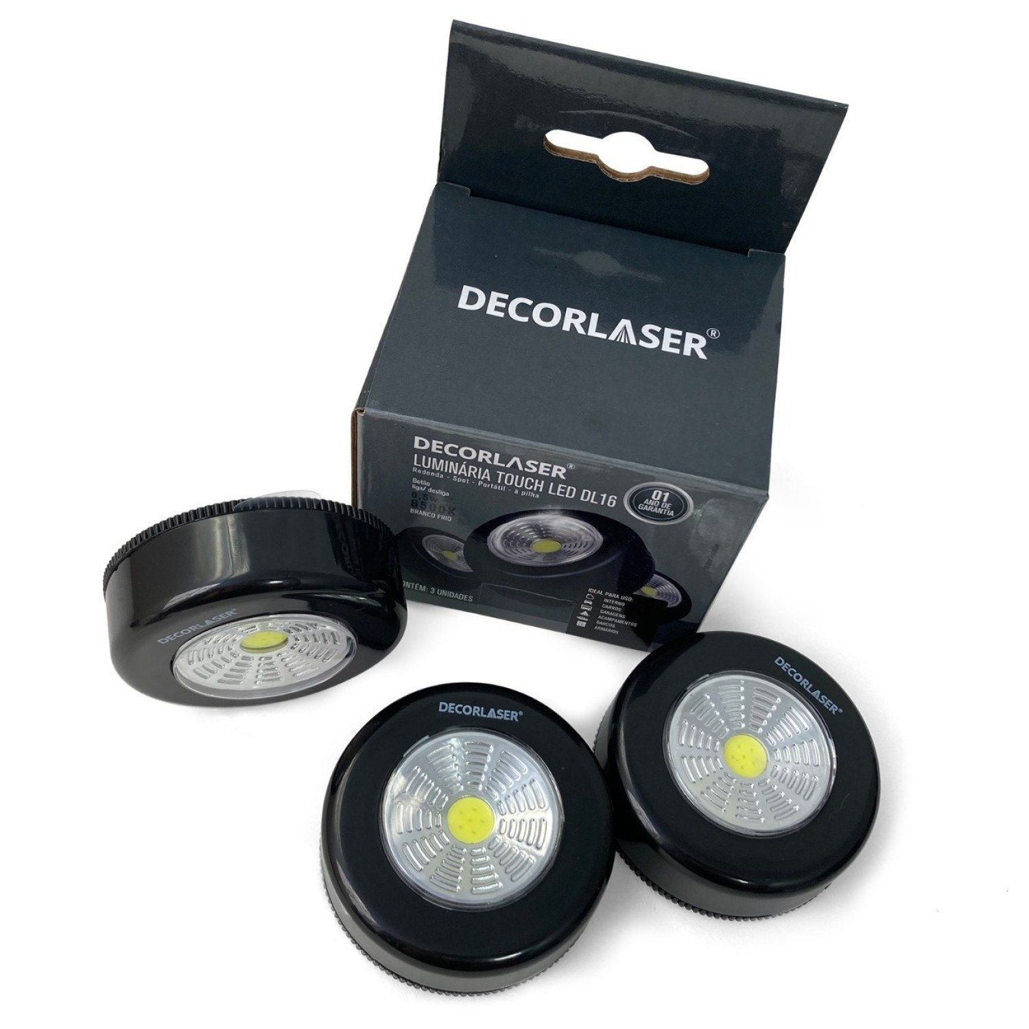 Kit com 3 Luminárias Touch LED Button de Emergência 6500k Decorlaser - 6