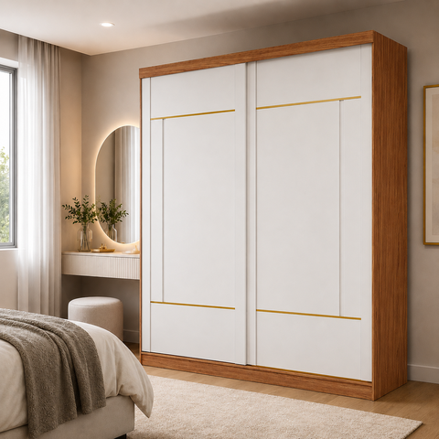 Guarda-Roupa Casal Elise 2 Portas de Correr 4 Gavetas com 4 Espelhos Grandes Pm Home