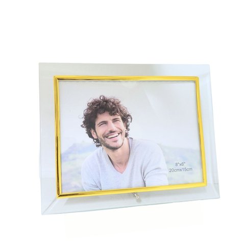 Porta Retrato Vidro Reto Prime Borda Dourada 15x20 Horizontal - Tuut