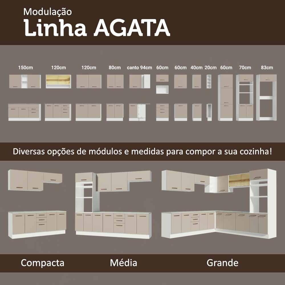 Armário de Cozinha Completa 270cm Branco/crema Agata Madesa 07 - 11