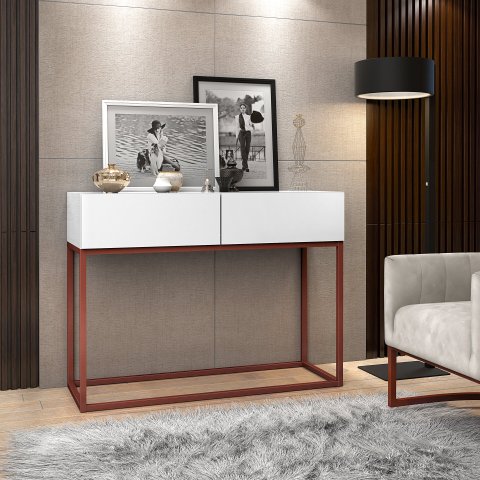 Aparador Eros Branco 90cm Estilo Industrial 2 Gavetas Pés de Ferro Cobre