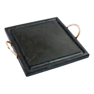 Kit 2 Grelha de Pedra Sabão Quadrada 25x25 Cm + 4 Cumbucas com Suporte de Madeira