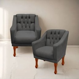 Kit 02 Poltronas Decorativa Resistente Grécia - Dritex:suede Cinza - 1