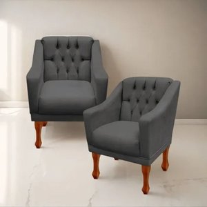 Kit 02 Poltronas Decorativa Resistente Grécia - Dritex:suede Cinza