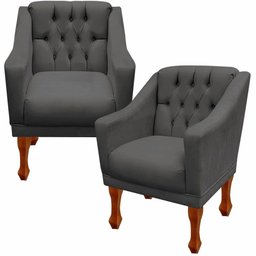 Kit 02 Poltronas Decorativa Resistente Grécia - Dritex:suede Cinza - 2