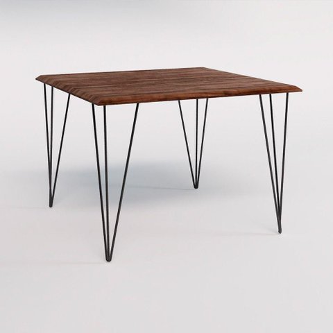 Mesa Eames Clips de Ferro Preto Tampo Quadrado Amêndoa 90x90