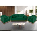 Ver imagem 2 de Kit Sofá 3 Lugares e 2 Poltronas Beny Viena Com Almofadas Decorativa Suede Verde - Madeira Prima Dec
