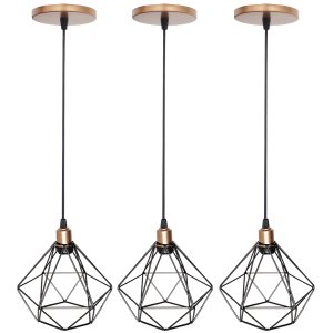Kit 3 Pendente Aramado Diamante Luminária Lustre Luxo Pequeno Teto Retrô Agp Ilumini Industrial - Pr