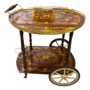 Carrinho de Chá Clássico com Marchetaria e Detalhes Dourados 85x76x76cm