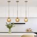 Ver imagem 5 de Kit 2 Pendentes Luminária Dourado Globo Ambar Lustre Inl88