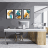 Tríptico - Quadros Decorativos Floral Azul Dourado Grande:Preto - 2