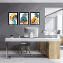 Ver imagem 2 de Tríptico - Quadros Decorativos Floral Azul Dourado Grande:Preto