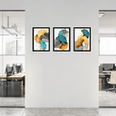 Ver imagem 3 de Tríptico - Quadros Decorativos Floral Azul Dourado Grande:Preto