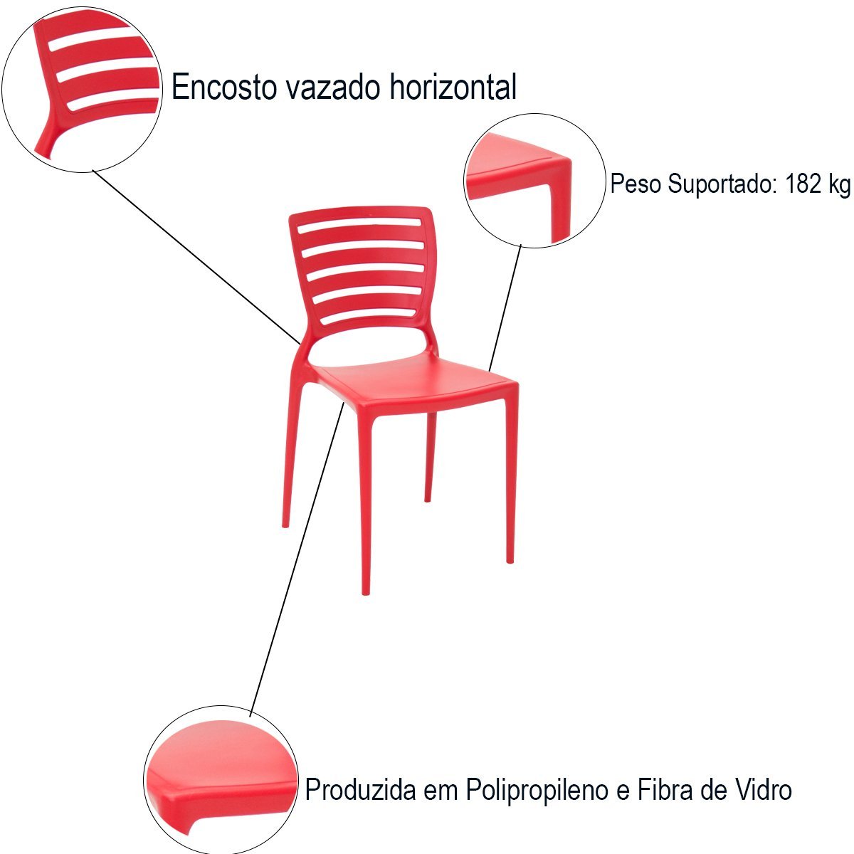 Conjunto 2 Cadeiras de Plástico com Encosto Vazado Horizontal Sofia - Tramontina - Vermelho 92237/04 - 4