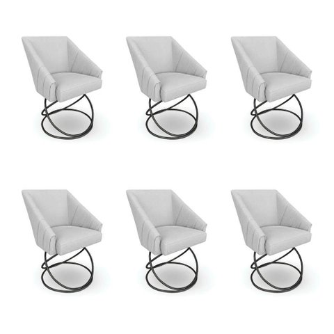 Kit 6 Poltronas Luxo Alana Bouclê Base Luxo Preto - Pallazio Cor:Cinza