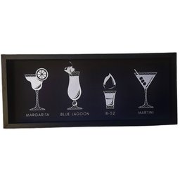 Bandeja Preta Com Gravura Drinks Impermeável 34X14X3CM Lunne - 1