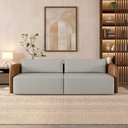 Ver imagem 1 de Sofá Living Sala de Estar Abel 240cm Bipartido Pés de Madeira Pu/linho Caramelo/cinza G33 - Gran Bel