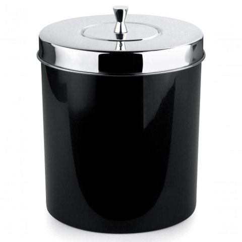 Lixeira 5 Litros Banheiro Cozinha Preto Tampa Aço Inox Forma