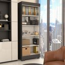 Ver imagem 2 de Armário para Escritório Stamford 2 Portas 5 Prateleiras com Chave Preto Fosco - Panorama Móveis