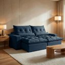 Ver imagem 1 de Sofá Retrátil e Reclinável 3 Lugares 230cm Avalon Super Pillow Azul Veludo Marinho
