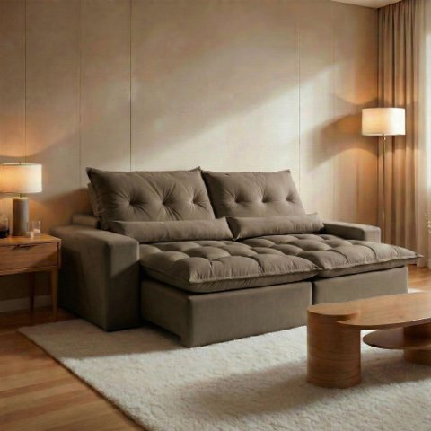 Sofá Retrátil e Reclinável 3 Lugares 230cm Avalon Super Pillow Veludo Marrom