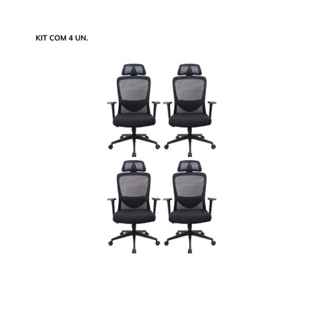 Kit 4 Cadeiras de Escritório Presidente Elite - Preta