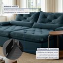 Ver imagem 5 de Sofá Retrátil e Reclinável 2 Lugares 200cm Diamond Super Pillow Azul Veludo Marinho