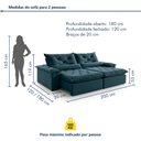 Ver imagem 3 de Sofá Retrátil e Reclinável 2 Lugares 200cm Diamond Super Pillow Azul Veludo Marinho
