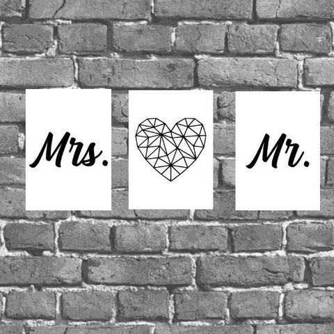 Kit 3 Placas Quarto Casal Mr. e Mrs. 18x27cm