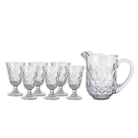 Conjunto Jarra + 6 Taças Angélica em Cristal Ecológico 1,3l - L'hermitage