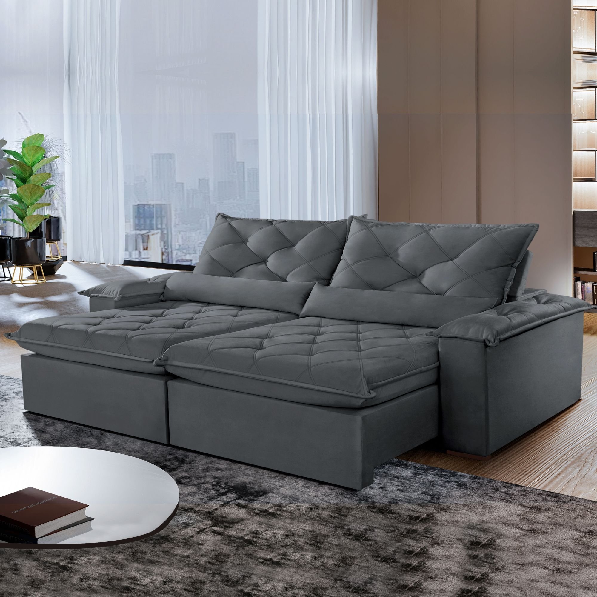 Sofá Retrátil e Reclinável 4 Lugares 220cm Diamond Super Pillow ...