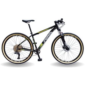 BICICLETA 29 PUMABIKE 12V ABSOLUTE, FREIO HID, PDV ALUM, SUSP TRAVA GUIDÃO, PRETO COM BRANCO E AMARE