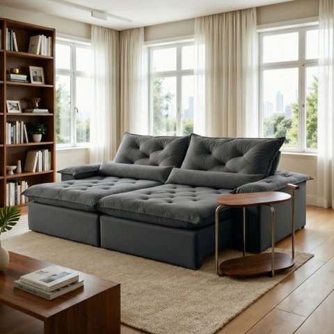 Sofá Retrátil e Reclinável 3 Lugares 240cm Diamond Super Pillow Cinza Veludo Grafite