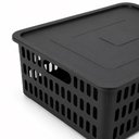 Ver imagem 5 de Caixa Organizadora Grande Empilhavel Preta Cesto com Tampa 10,8L Vazado Multiuso Guarda Roupa Porta