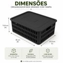 Ver mais imagens de Caixa Organizadora Grande Empilhavel Preta Cesto com Tampa 10,8L Vazado Multiuso Guarda Roupa Porta