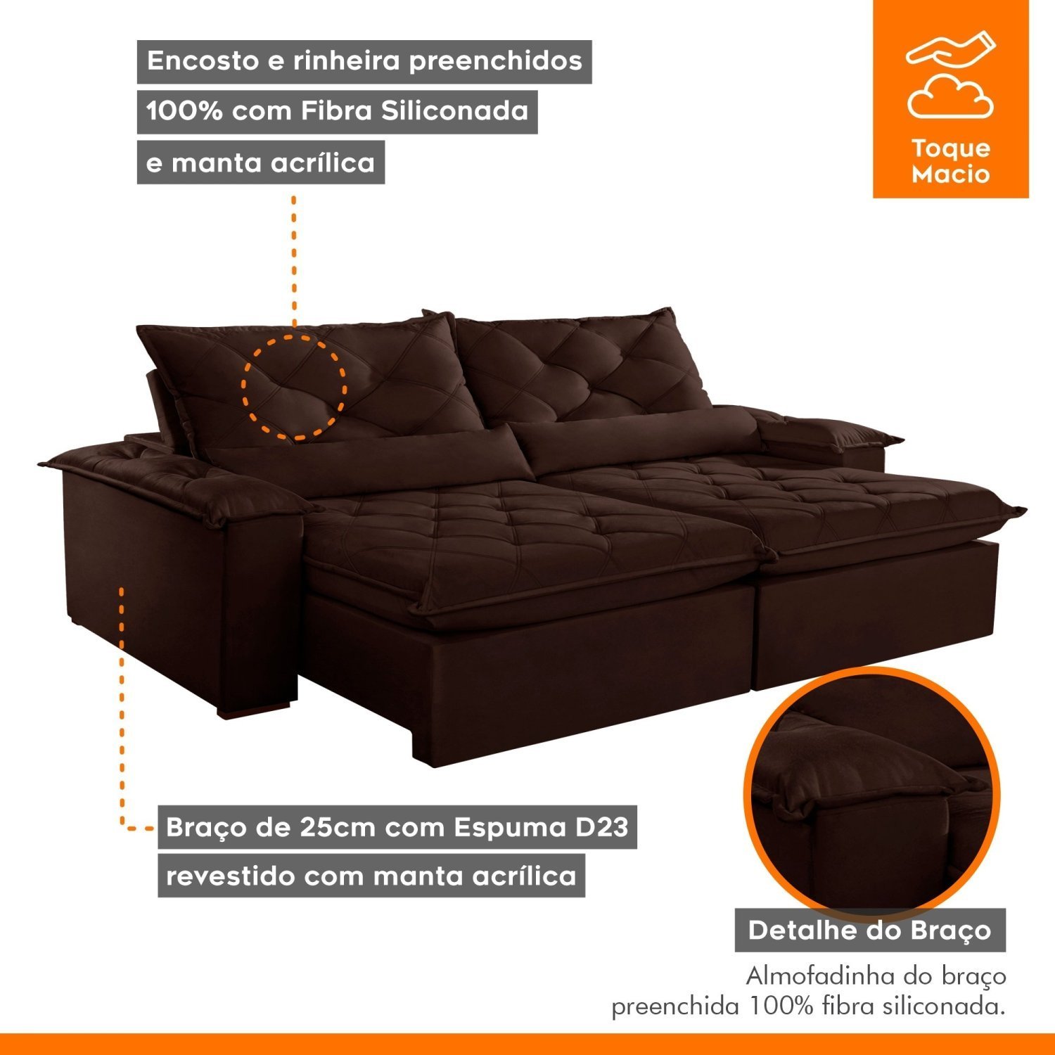 Sofá Retrátil e Reclinável 5 Lugares 280cm Diamond Super Pillow  - 4