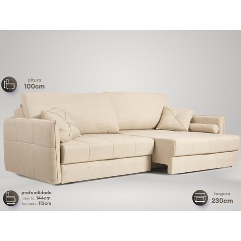 Sofá Vesuvio 2,30m sem Caixa, Retrátil e Reclinável Linho Premium Creme - Netsofas
