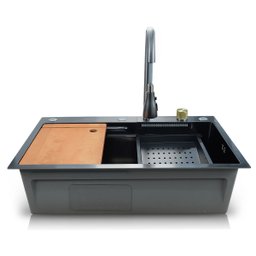 Kit Cuba Quadrada + Torneira Extensivel com Controle Temperatura Cascata Cesto e Tábua - Completa - 5