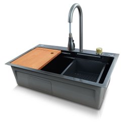 Kit Cuba Quadrada + Torneira Extensivel com Controle Temperatura Cascata Cesto e Tábua - Completa - 2
