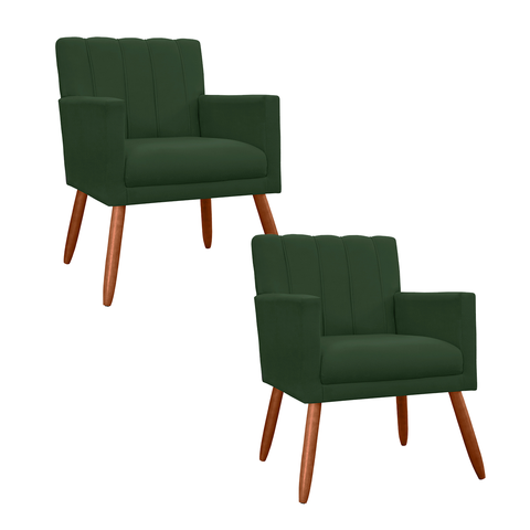 Kit 2 Poltronas Cadeiras Decorativa para Recepção Cecília Suede Verde - Incasa Decor