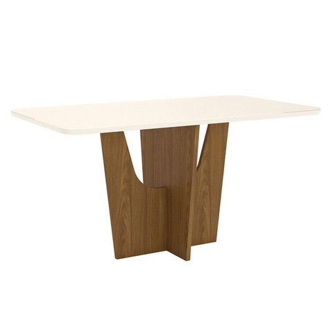 Mesa de Jantar Vértice 160 Cm Canto Arredondado com Vidro Nature Off White – Henn