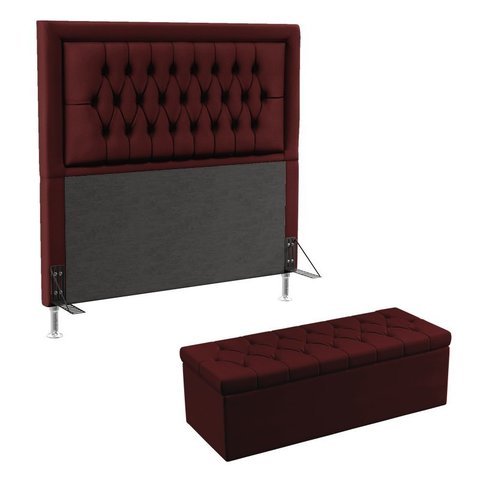 Kit Cabeceira Estofada Decorativa Pegasus e Calçadeira Sagitarius 160 Para Cama Queen Sued Bordô Ara