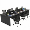 Ver imagem 1 de Conjunto Estação de Trabalho 6 Lugares com 6 Cadeiras de Escritório Ergonômicas - Preto