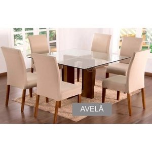 Capa para Cadeira Lisa Kit 8 Lugares Malha - Avelã